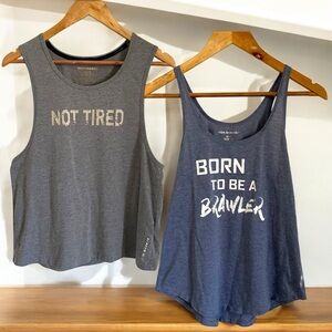 TWO Beach Body Tank Tops Women Small Grey Blue Not Tired Born To Be A Brawler